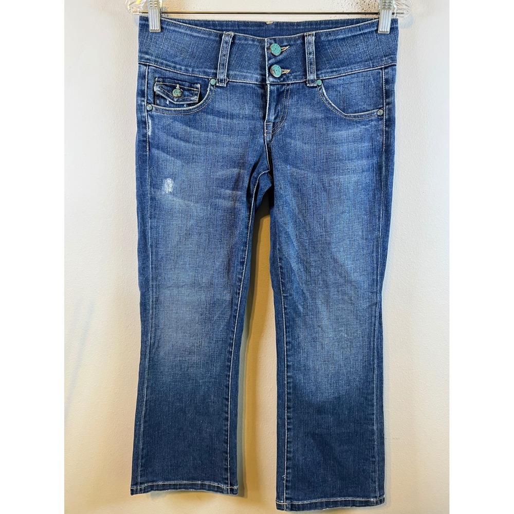Hard Tail Womens Angela Super Low Rise Cropped Jeans Blue 28